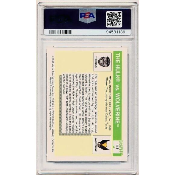 1990 Impel Marvel Universe The Hulk vs Wolverine #113 PSA 6 EX-MT H1F6 1136 - Picture 2 of 2